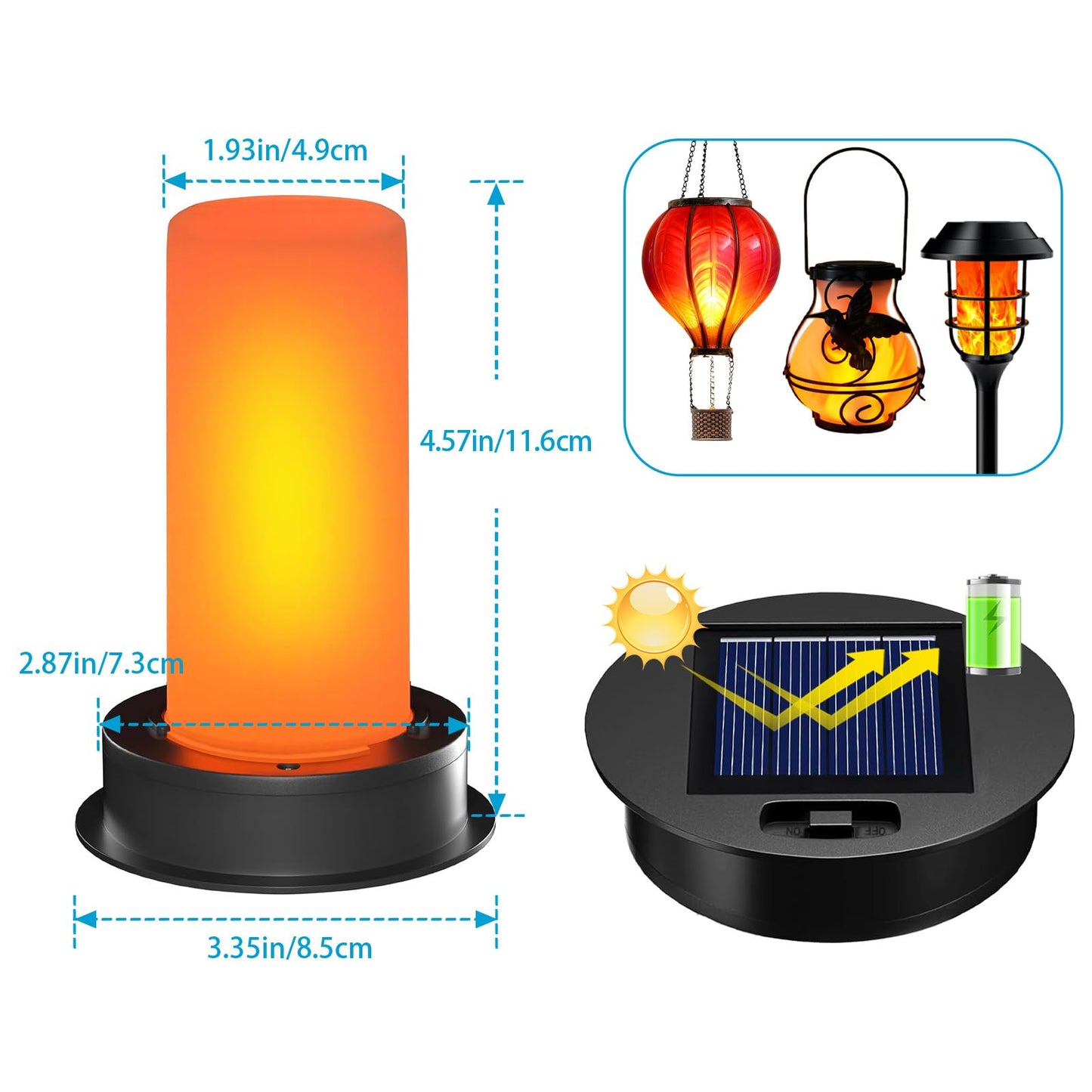 yulloyello 4 Pack Solar Light Replacement Tops, Waterproof Flickering Flame, Fits 2.87-3.35 Inch Openings, Black, Model DDHY-2