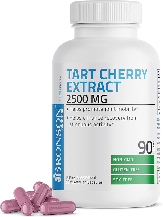 Bronson Tart Cherry Extract 2500 mg Premium Non-GMO Formula Packed with Antioxidants and Flavonoids, 90 Vegetarian Capsules