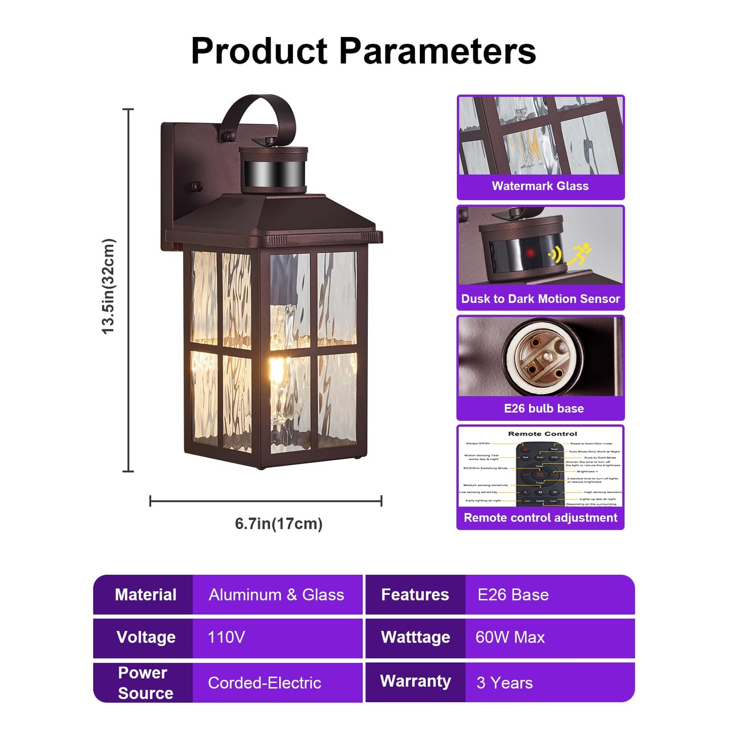 Porch Lights Outdoor With Remote Control: Motion Sensor Exterior Lighting Fixtures Intelligent 4 Lighting Modes Outdoor Wall Lights Sconce Lights For House Patio Front Door Garage