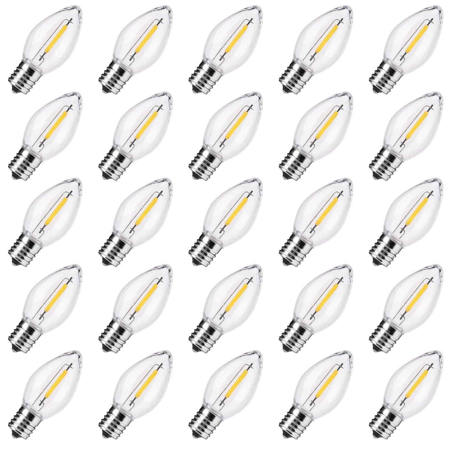 C7 Led Night Light Bulb  Clear Christmas Replacement Bulbs  C7 E12 Shatterpfoof Light Bulbs For Ourdoor Indoor String Lights  Christmas Tree Salt Lamps Window Candles Bulbs  Warm White  25 Pack