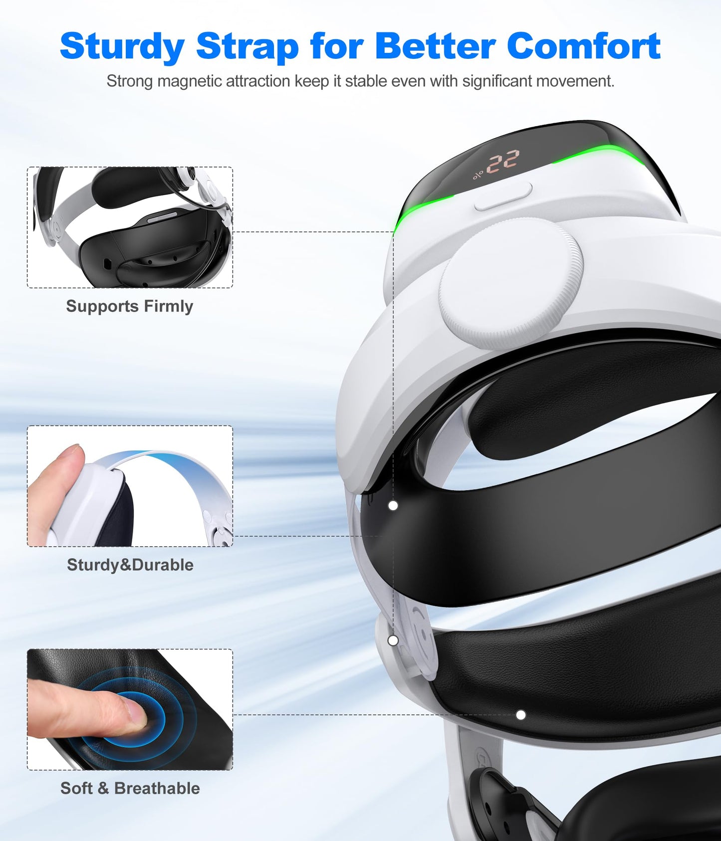 Battery Head Strap for Quest 3S/Quest 3/Quest 2-6700mAh Hot-swappable Battery Oculus Head Strap for Extend Playtime 2-3 Hours, Comfortable VR Head Strap with Enhanced Support to Reduce Pressure