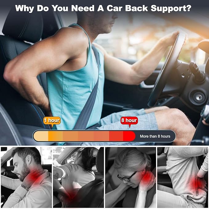 Lumbar Support for Car - Back Cushion for Driving Seat Lower Back Pain Relief - Memory Foam Lumbar Pillow for Car/Office Chair - Ergonomic Streamline Soft Washable Cover-Black&Grey