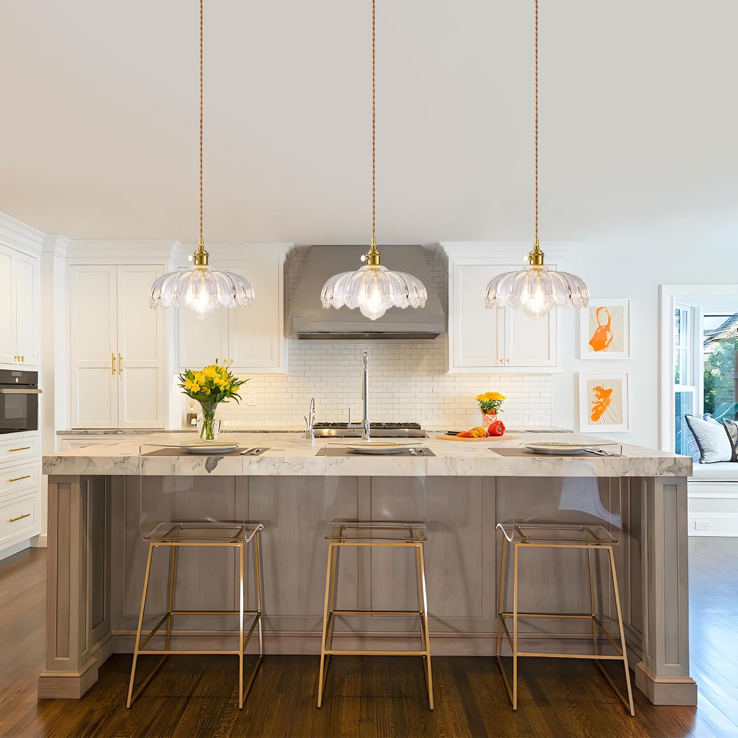 Beserwin Plug In Pendant Light  Hanging Lights With Plug In Cord  Hanging Light Fixture With Green Glass  E26 Pendant Lighting For Kitchen Island  Bedroom  Dining Room-Clear