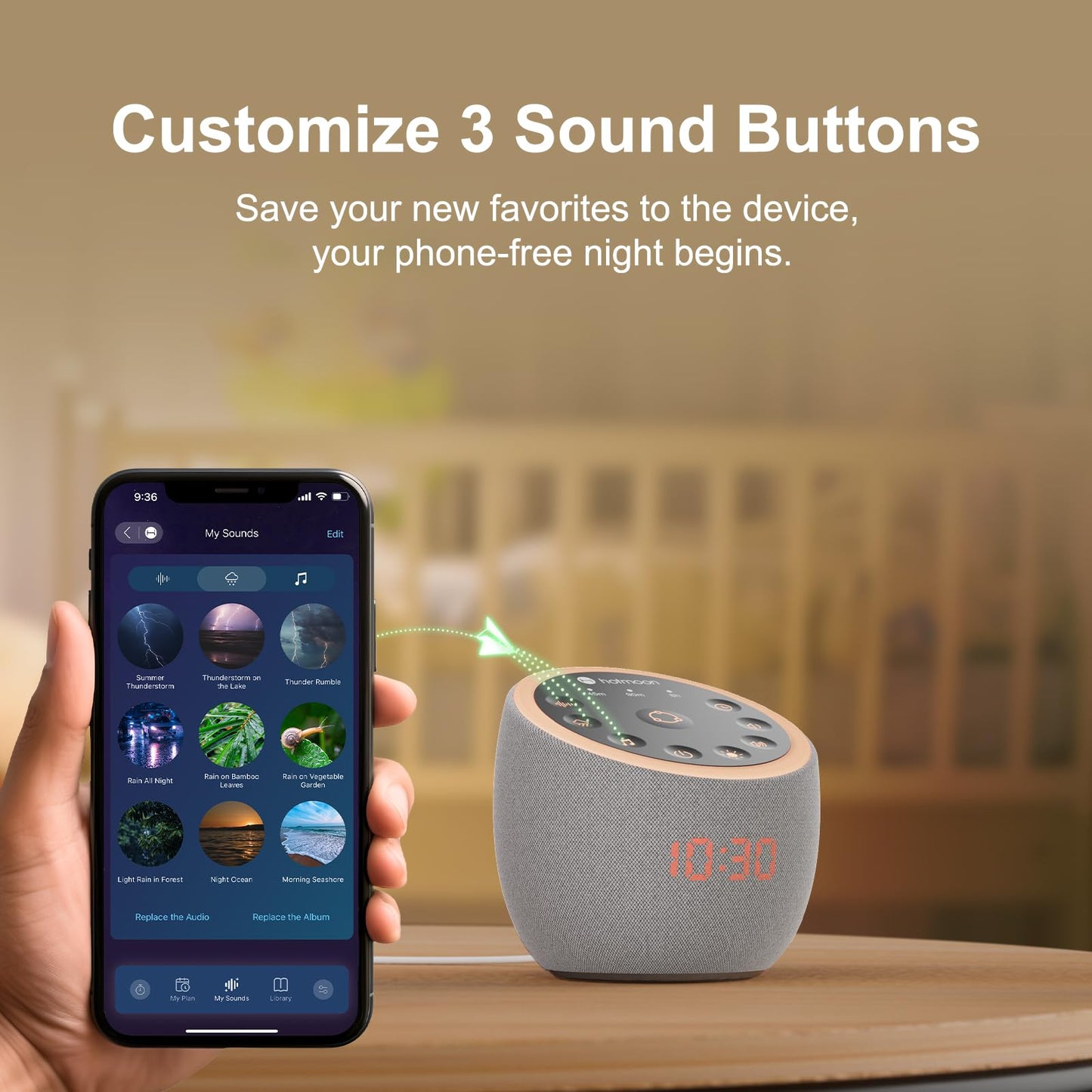 Hotmoon Sound Machine 388 Soothing Sounds White Noise Machine for Babies & Adults, Smart Night Light, Sleeping Timer App Control, Brown Noise Pink Noise Block Out Office Yoga, Plug-in