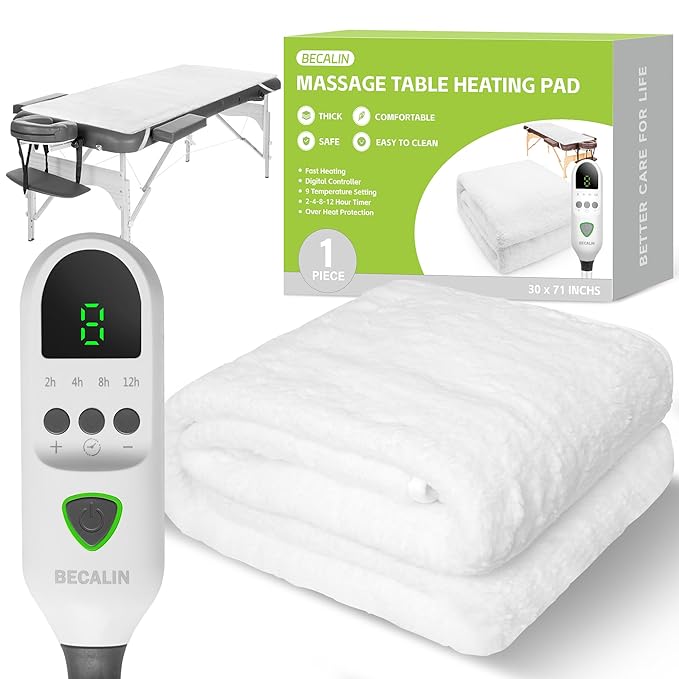 Massage Table Warmer Heating Pad Professional SPA Massage Bed Warmer with Timer, 9 Heat Settings, Overheat Protection for ...