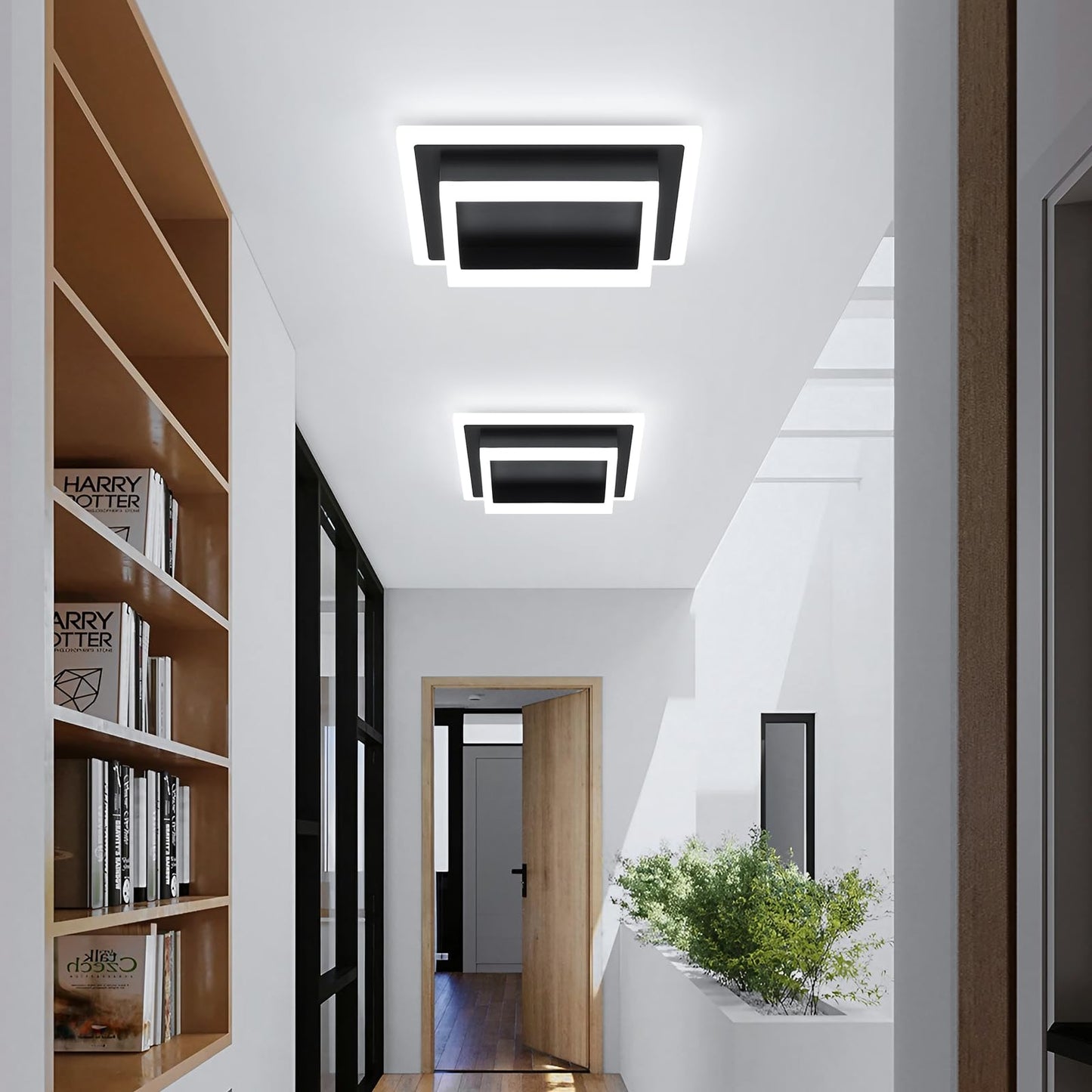Eidisuny Modern Led Ceiling Light  Hallway Flush Mount Ceiling Light  32W  6000K  Black Square Hallway Lighting Fixtures For Living Room Kitchen Bedroom (Black)