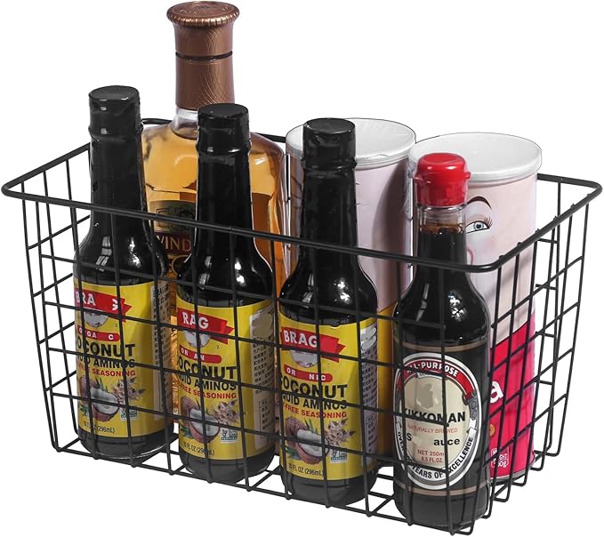 4 Pack【Extra Large】Hanging Kitchen Basket,Wire Storage Basket,with Traceless Tape and 3M High-Strength Plastic Hooks,no Drilling,for Cabinet Storage,Kitchen,Bathroom,Storage Room,large capacity