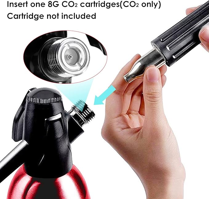 1L Portable Soda Siphon – Aluminum Home Soda Maker, Red Vintage Seltzer Bottle for DIY Carbonated Drinks, Sparkling Water Maker for Healthy Cocktails, Use 8 gram CO2 Cartridges (Not Included)
