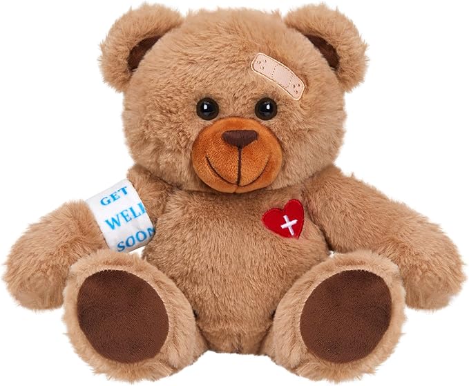 Houwsbaby 8’’ Tall Get Well Soon Brown Teddy Bear Stuffed Animal – Cute Recovery Gift with Bandage & Heart Patch – Broken ...