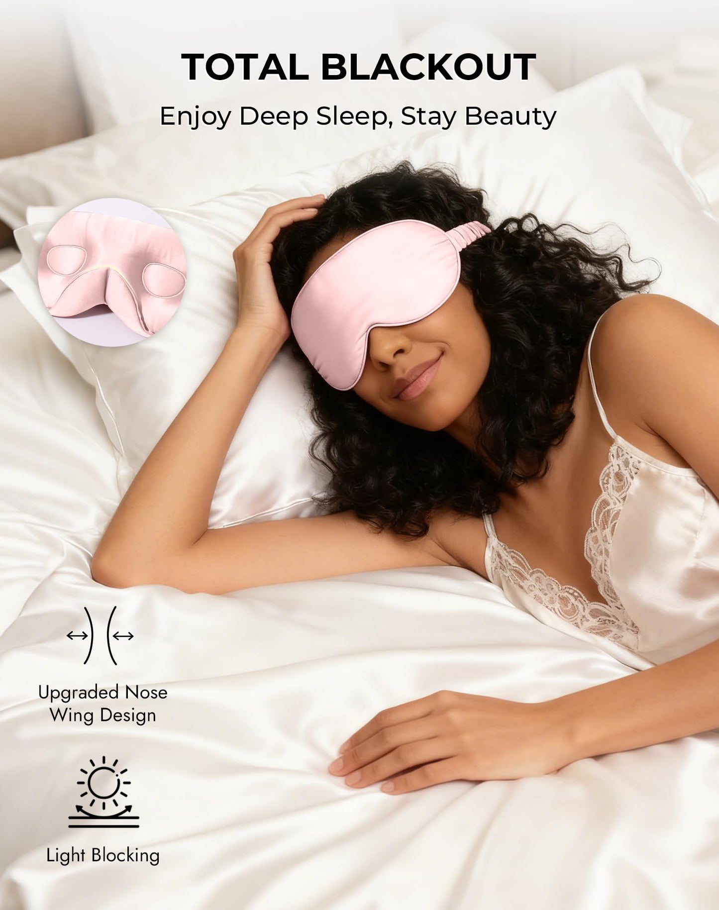 SilkSilky 100% 22 Momme Mulberry Silk Sleep Mask – Upgraded 3D Contoured Eye Mask with Nose Wing Pads & Adjustable Strap, Luxury Blackout Eye Cover for Women & Men (Pink)