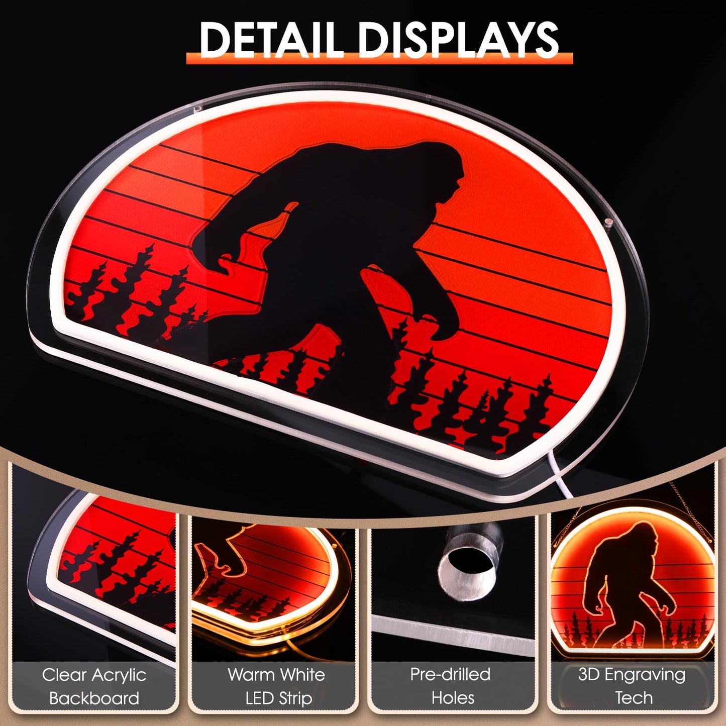 Reyeeinc Bigfoot Neon Sign  Bright Dimmable Usb Powered Sasquatch Neon Lights Sign And Unique Uv Printed Funny Big Foot Sasquatch Gifts For Men Women mature-themeds Kids Bigfoot Lovers Wall Art Decors