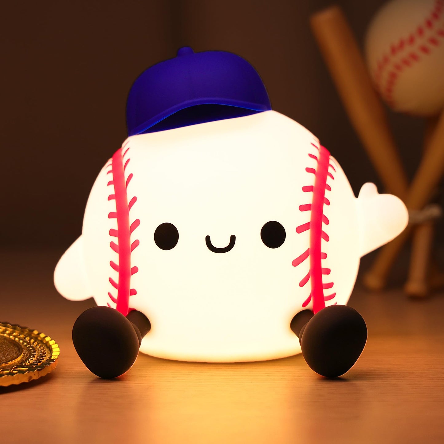 Attivilife Baseball Night Light  Baseball Gifts For Boys  Soft Silicone Nursery Bedroom Bedside Decor Dimmable Rechargeable Led Touch Lamp  Baby Kid Teen Sport Lover Athlete Birthday Christmas Gifts