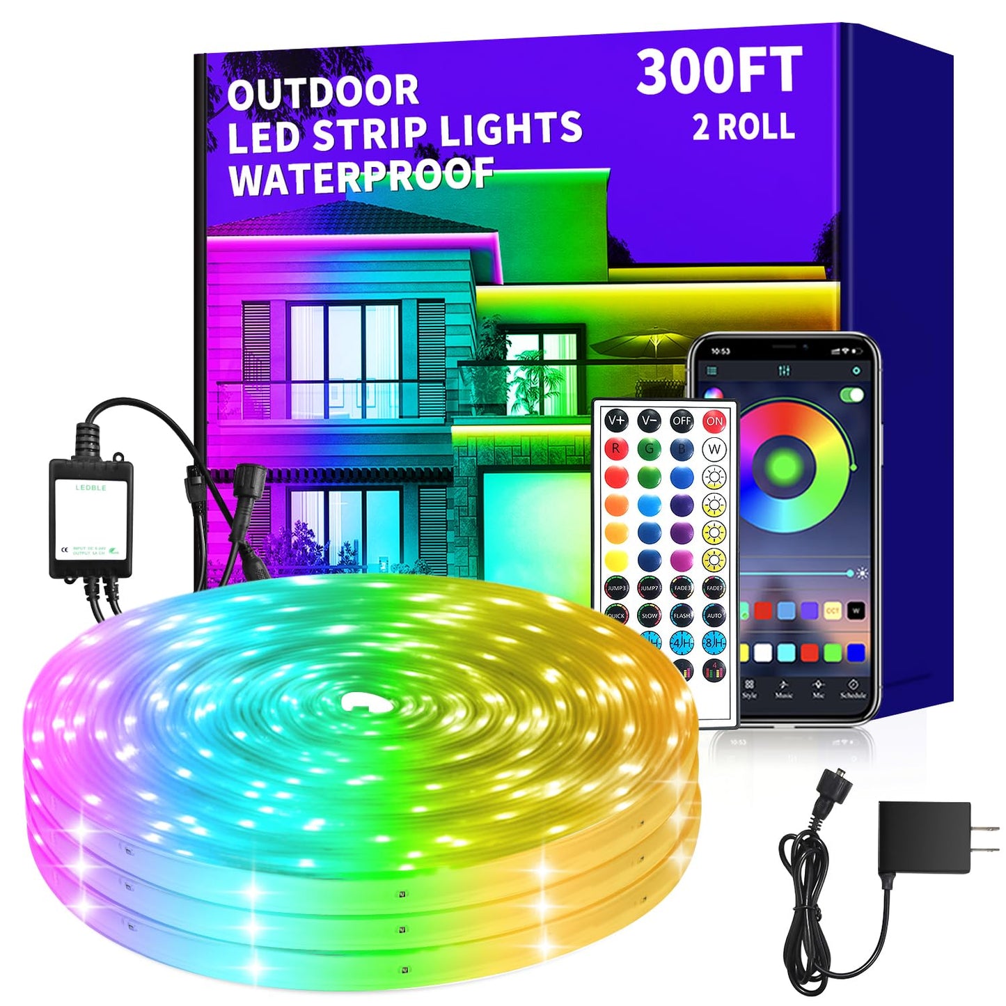 vimeepro Outdoor LED Strip Lights, 300ft, IP68 Waterproof, Music Sync, RGB, Model: vimeepro-ledFS300FT05
