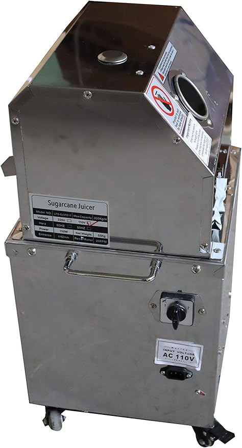 TECHTONGDA Sugarcane Press 110V 3 Rollers Sugar Cane Juicer Electric Sugar Cane Ginger Press with 304 Stainless Steel Rollers and Water Injection Hole 660lb/h Productivity for Commercial Use