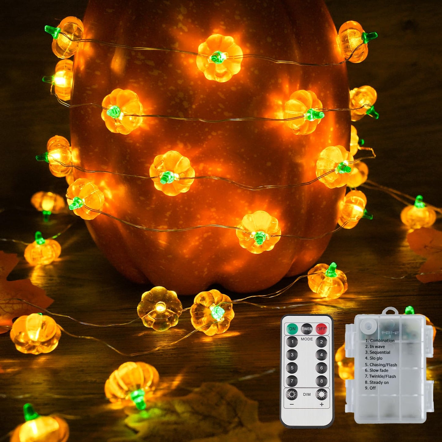 suddus Thanksgiving Lights - 40 LED Battery Operated Fairy Lights, 12.8 Ft, Orange Tiny Pumpkin, 8 Modes for Indoor Decorations