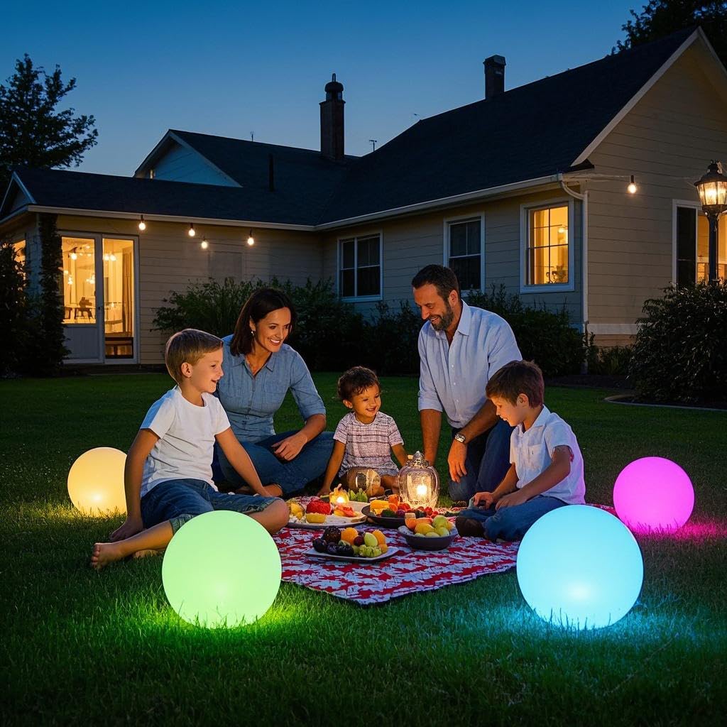 Mr.Go Solar Globe Light, RGB LED Orb Lamp, 12-inch, White, Remote Control, 16 Colors, for Garden Patio Landscape Lighting