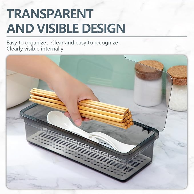 SUNSHNO 3PCS Flatware Tray with Lid and Drainer, Tableware Utensil and Cutlery Drawer Organizer with Lid Covered Silverware Tray to Keeps Your Cutlery Organized and Protected