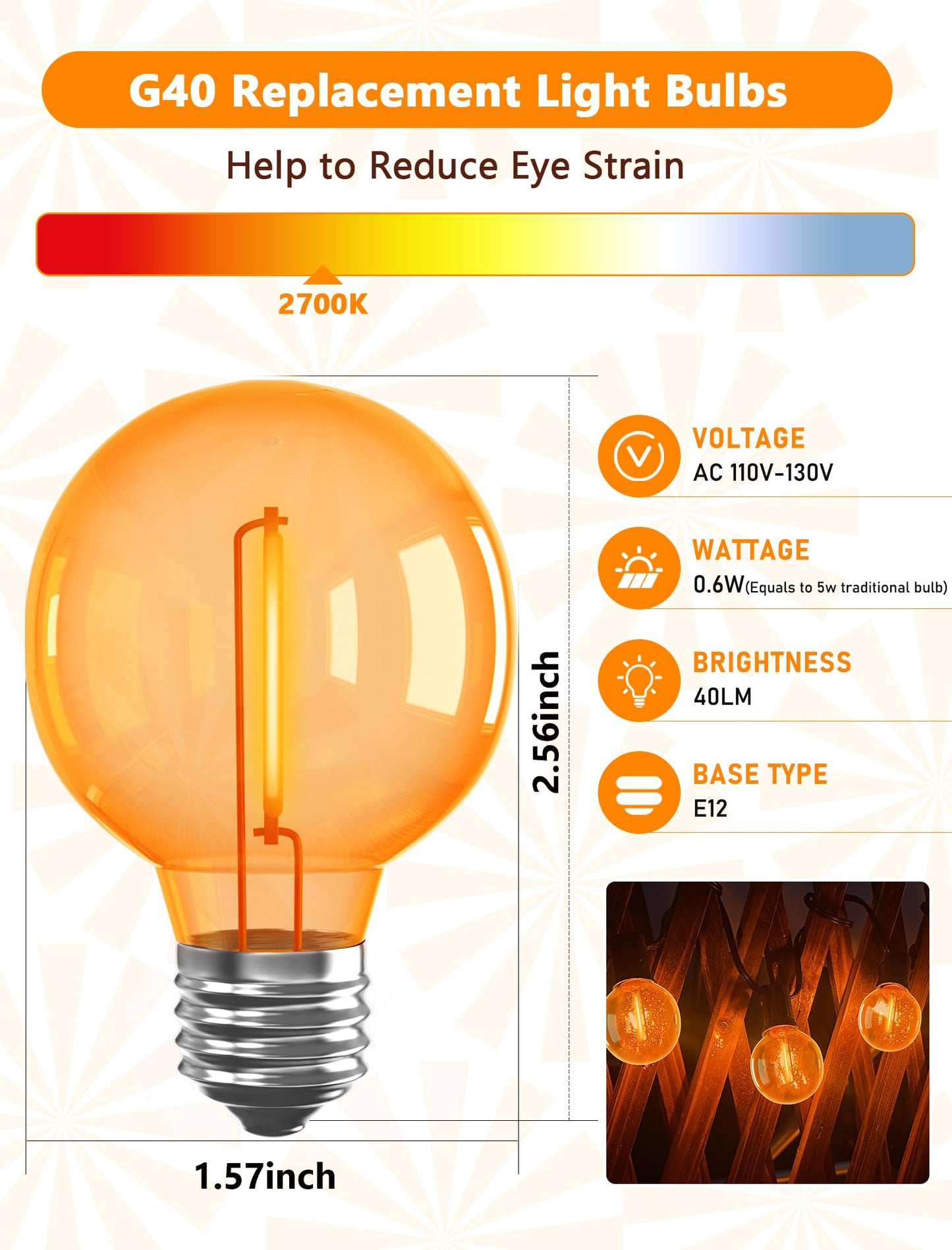 GOOTHY Halloween String Lights, 25Ft, 27 LED Shatterproof Orange Globe Bulbs, Outdoor Patio Decor