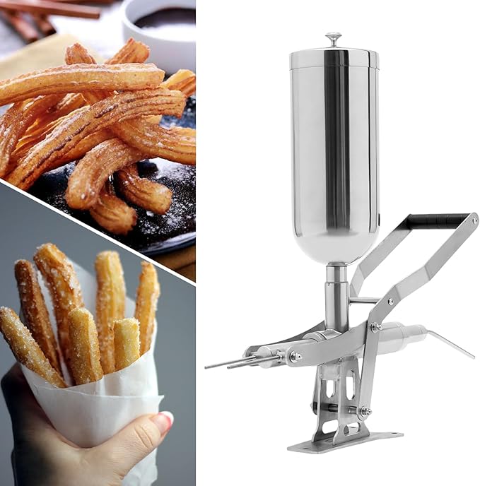 Donut Filler Machine | 5L Manual Dessert Churro Makers | 304 Stainless Steel | with 4 Nozzles | Max.Temperature 120°C/248°F | for Kitchens, Bakeries, Restaurants