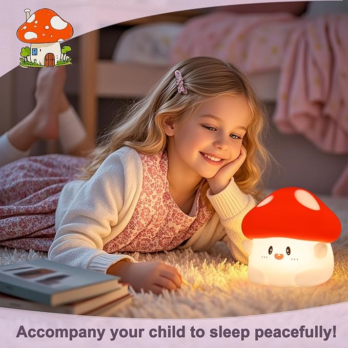 Mushroom Night Light with Squishy Soft Silicone, RGB Flashing Color, Dimmable Rechargeable Portable Touch Mushroom Gifts Decor for Girls Boys