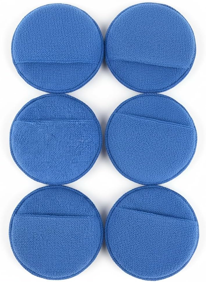 Car Wax Applicator Microfiber Wax Applicator Pads, Ultra-Soft Buffing Polishing Foam Pads with Finger Pocket for Car Auto Detailing and Fine Cleaning (5 inch, 6-Pack, Blue)