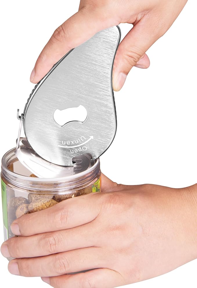 Jar Bottle Can Opener for Weak Hand & Seniors with Arthritis-Easy Twist Off Caps (0.6"-2.7") & Pull Tab Seals,Unique Kitchen Gadget,Multi,Portable Christmas Gifts for Elderly/Women/Men (Silver)