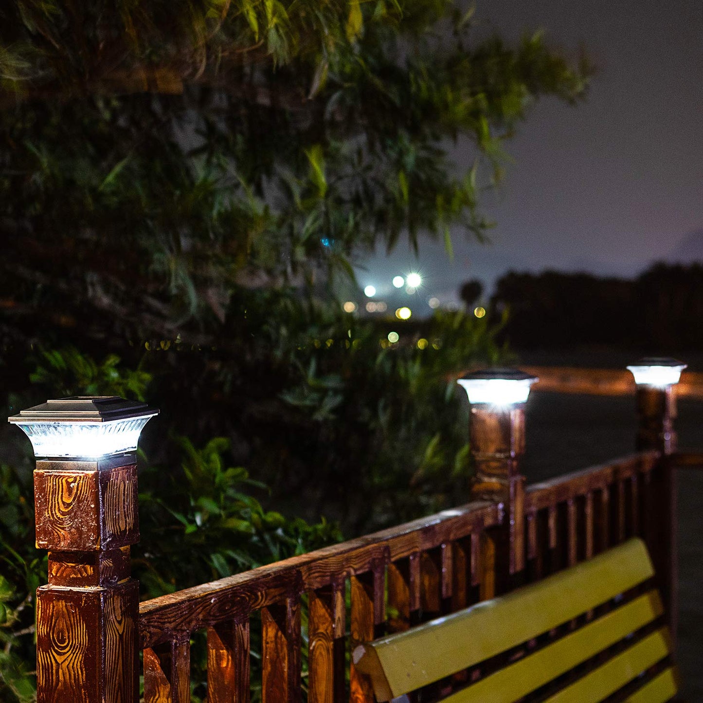 HUYIENO Solar Post Cap Lights Outdoor LED, 8pk, Warm White/Bright White, Brushed Copper, Suitable for 4x4 Wooden Posts