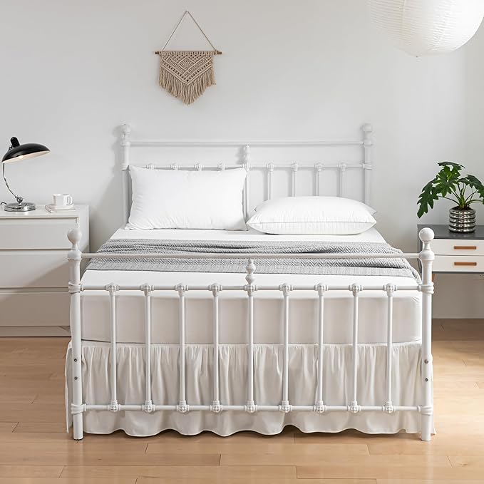 Bed Skirt Full Size Ruffled Bed Skirts with Split Corners, 12 Inch Drop Dust Ruffle Bed Skirt with Platform,Ivory,Full - 12" Drop