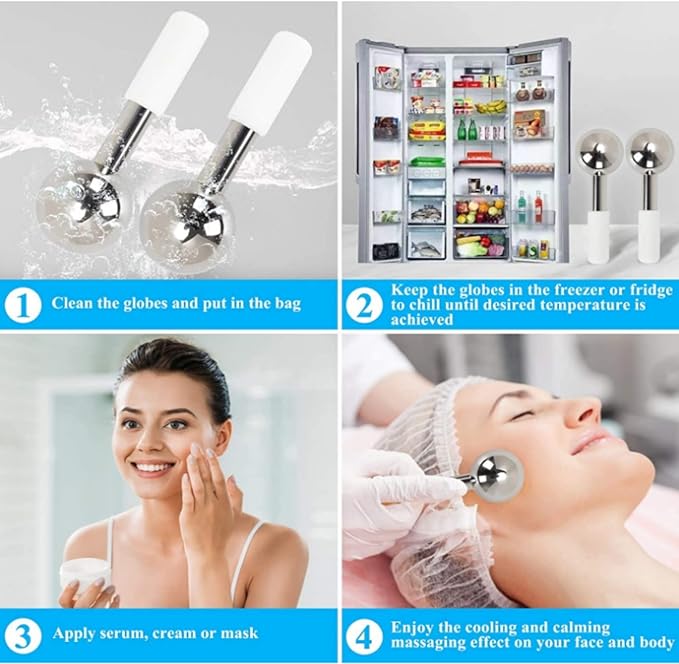 Globes for Facials, Cooling Roller for Face, Cryo Sticks Massager for Face Neck & Eyes, Cold Roller Skin Care for face Puffiness, Dark Circles, Wrinkles, Collagen Production (Gold)
