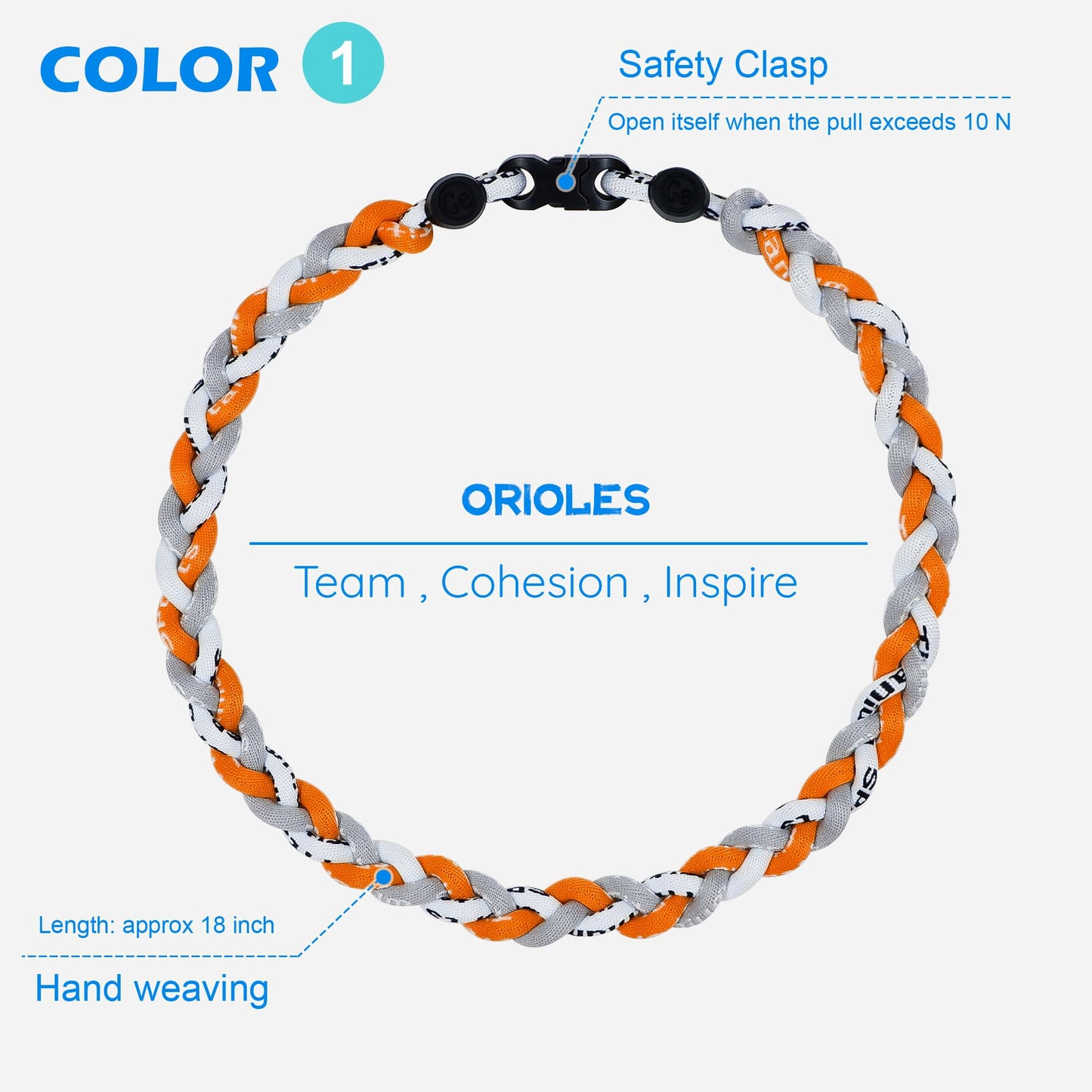 SUPBOMM 3 pcs Baseball Rope Necklaces, League Team Colors Braided Necklace, Baseball Team Gifts, Orioles