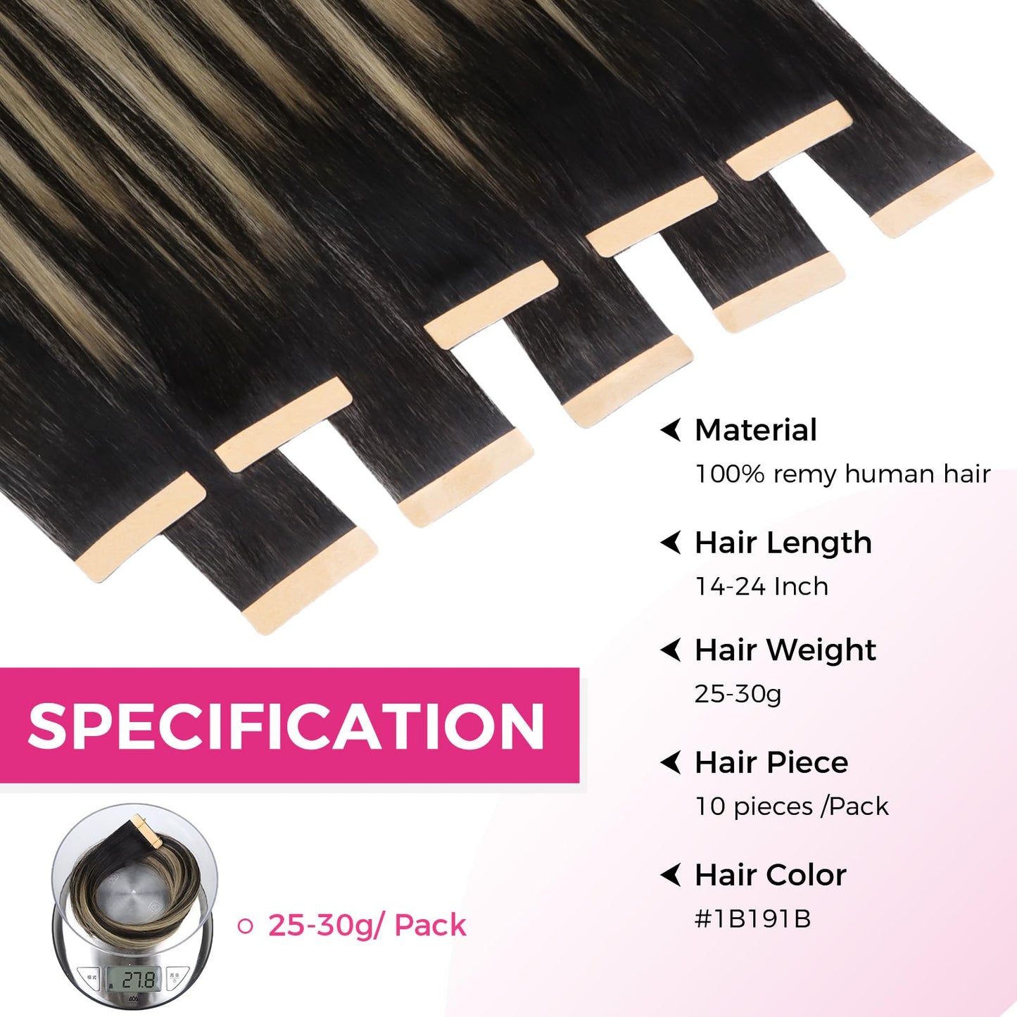 Lashey Tape in Hair Extensions Human Hair 30g 10pcs 20 Inch #613 Blonde With Highlighted Effect Straight Invisible Extensions fo