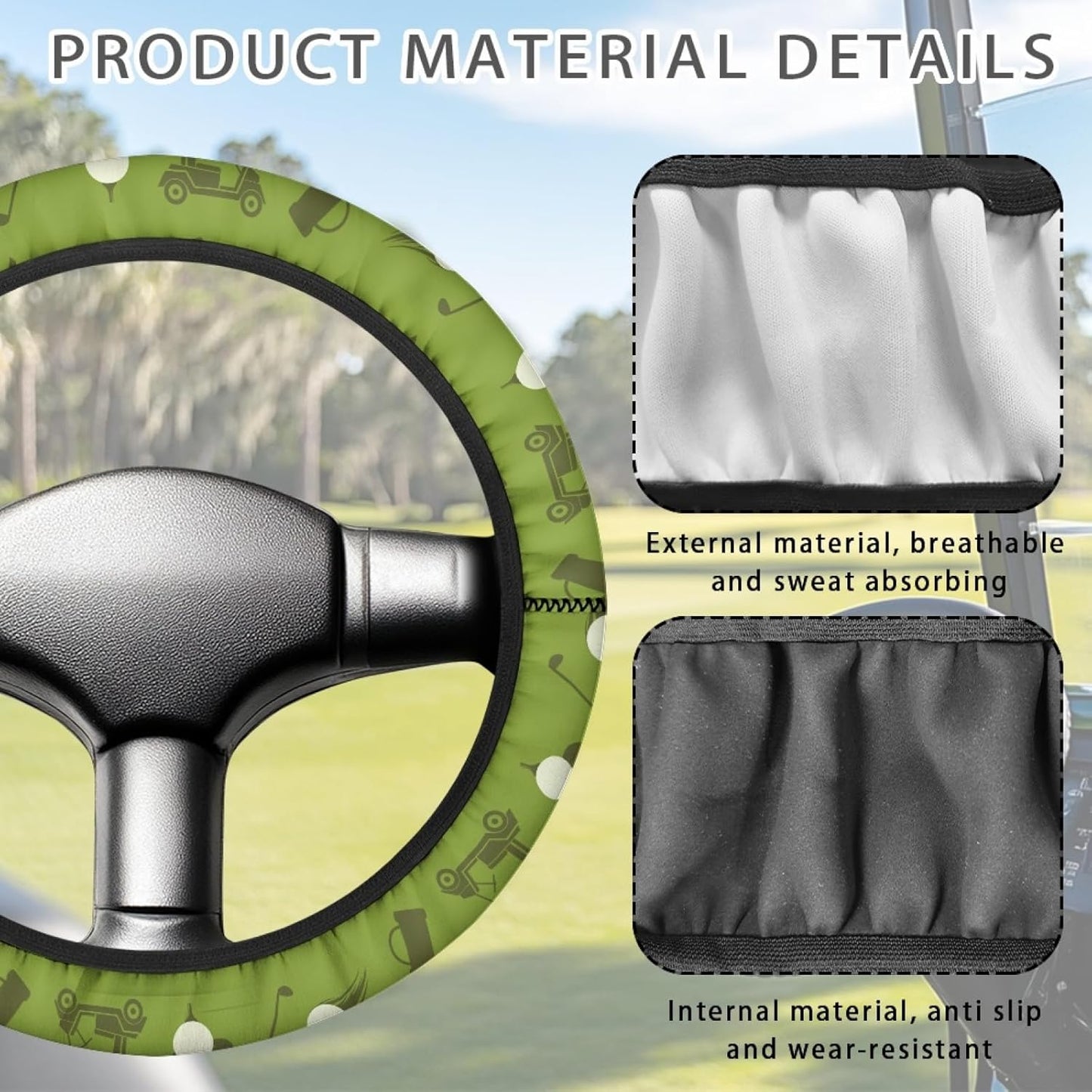 Golf Theme Golf Cart Steering Wheel Cover Green Golf Cart Steering Wheel Covers for Club Car Steering Wheel Cover Easy to Use and Clean