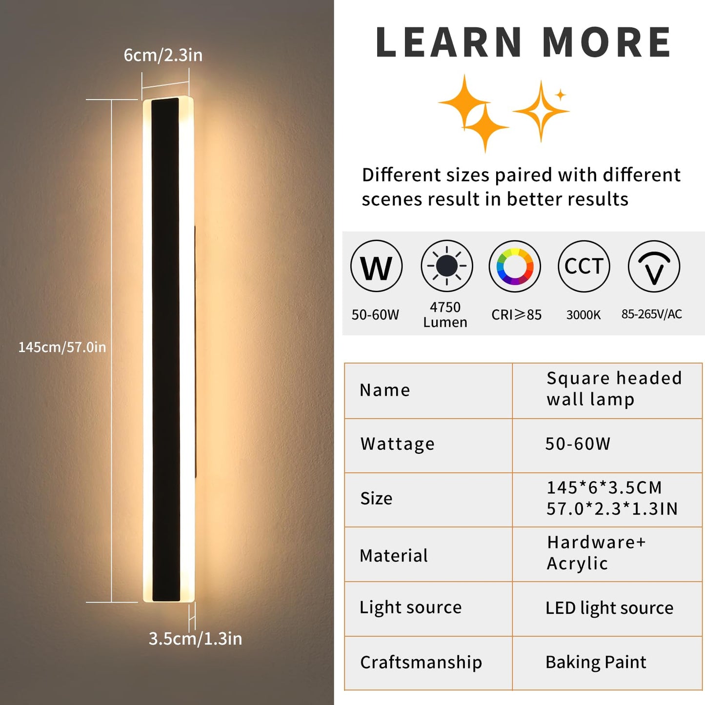 Mikeru 2Pack 57Inch Long Led Wall Light Fixtures  3000K Modern Outdoor Lights Exterior For House Ip65 Waterproof Rust Outdoor Light Fixtures Hardwire Wall Mount Exterior Lighting For Shop Garage