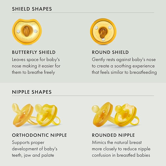 Natursutten Pacifiers 0-6 Months - 1-Pack Original Shield Round Nipple Natural Rubber Safe & Soft BPA-Free for Breastfeeding Babies - Newborn Pacifiers Made in Italy