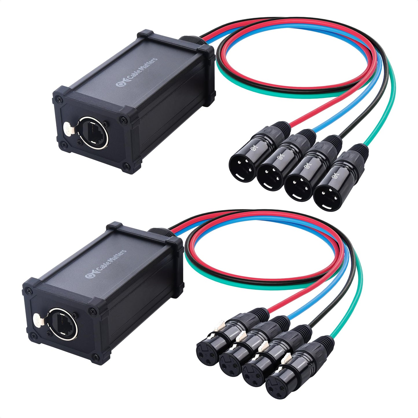 Cable Matters XLR Audio Over Ethernet Snake with 2 Boxes - 4X XLRMale Pigtail Box and 4X XLRFemale Pigtail Box, XLR Snake 4 Chan