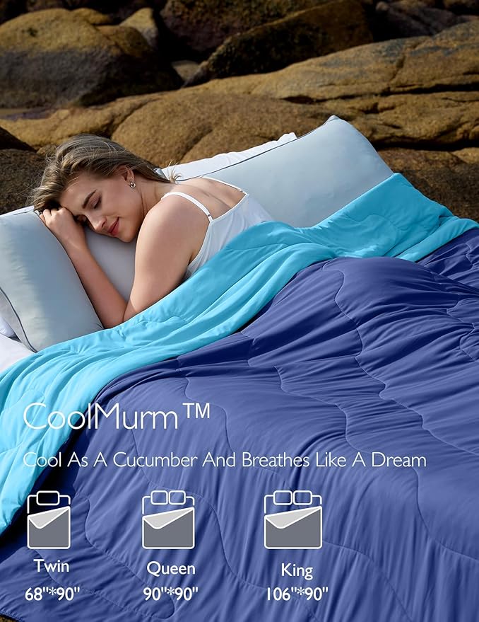 Momcozy Life CoolMurm Cooling Comforter for Hot Sleepers, Full/Queen 90"x90" Hot Flashes Cooling Blanket, All-Season Lightweight Soft Breathable Cooling Quilt Duvet, Stay Cool All Night, Midnight Blue