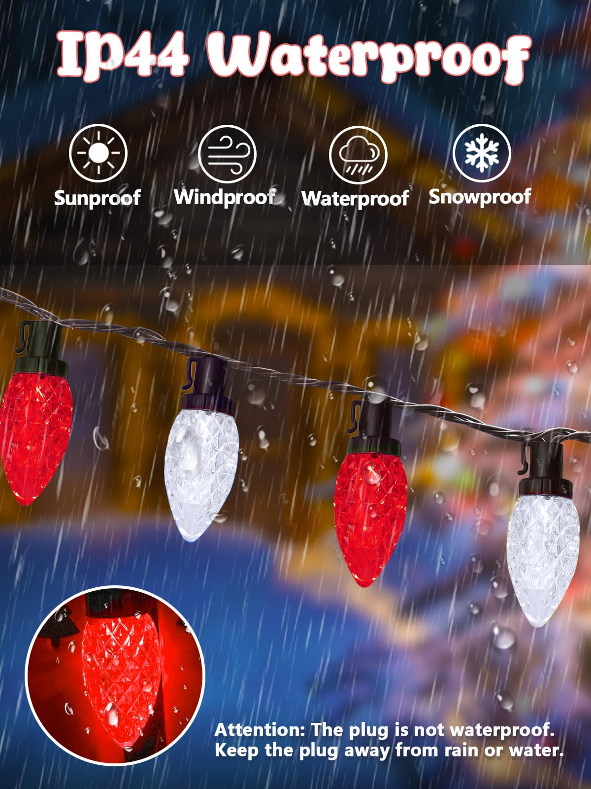 2-Pack Connectable C9 Christmas Lights Outdoor Indoor  66 Ft 100 Led Christmas String Lights Plug In With 8 Modes & Timer  Waterproof Fairy Twinkle Light For Xmas Tree Yard Decorations (Red And White)