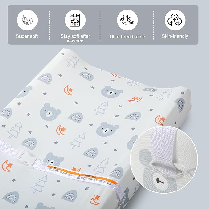 Premium Baby Changing Pad Cover 2 Pack - Soft, Comfortable & Safe (Bears and Birds)
