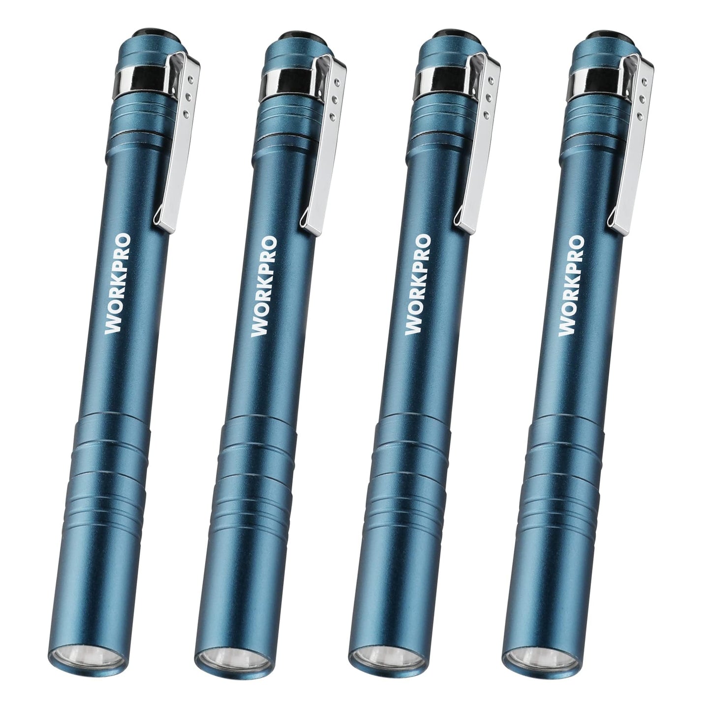 Workpro Led Pen Light - Aluminum Pocket Flashlight With Clip, Blue, Model W139011, 4-Pack, 2Aaa Batteries Included