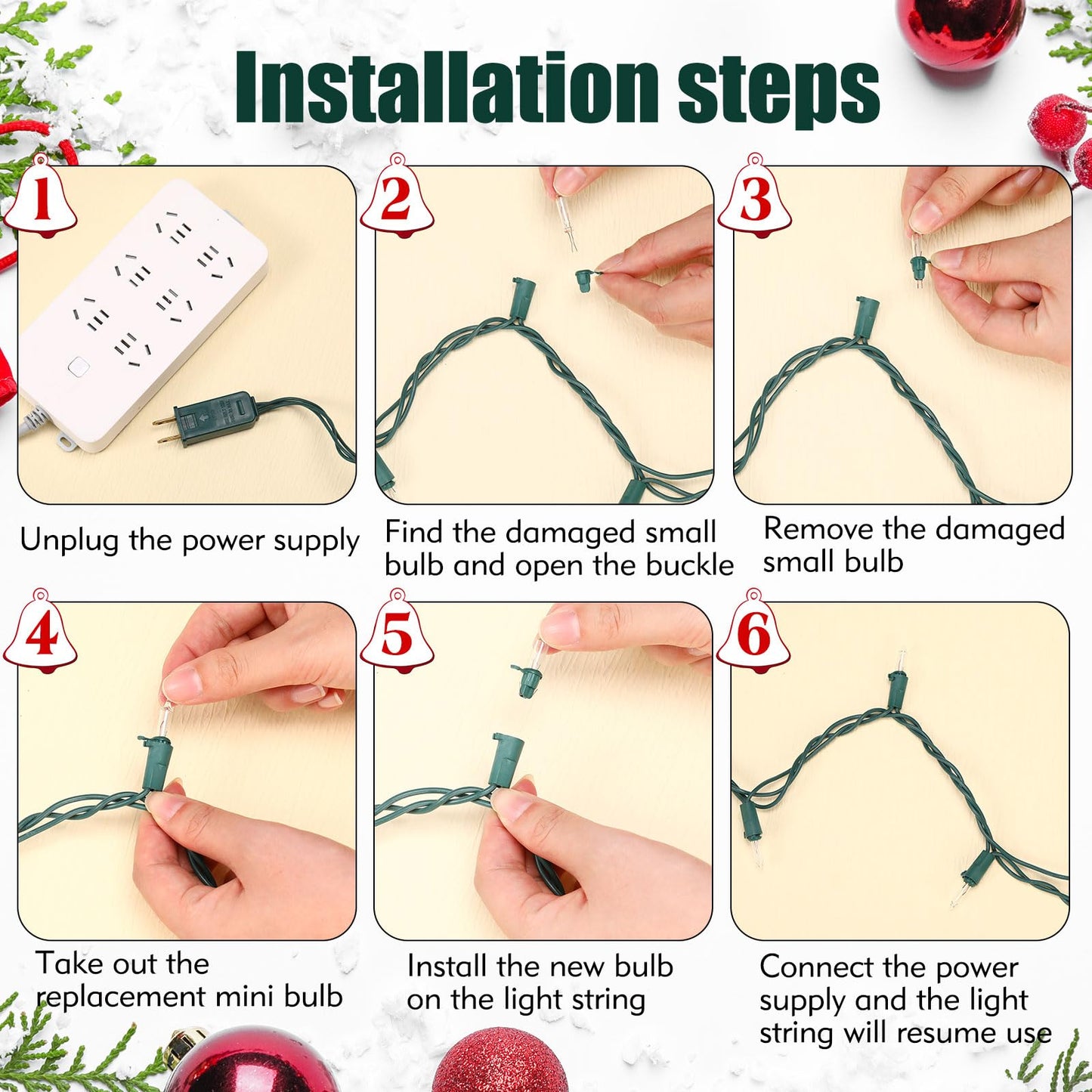 Mudder 80 Count Christmas Replacement Mini Light Bulbs With Base Christmas Tree Incandescent Wire String Lights Replacement Bulbs For Xmas Indoor Outdoor Decor(Warm White 12Vx0.08A)