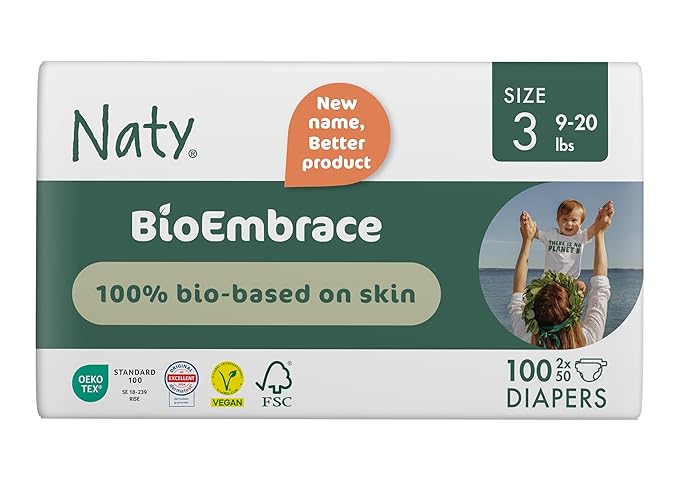 Naty BioEmbrace Baby Diapers Size 3 (9–20 lbs) | 100% Biobased on Skin | Plant-Based Softness | Dermatologically Tested, Super Absorbent | 100 Count