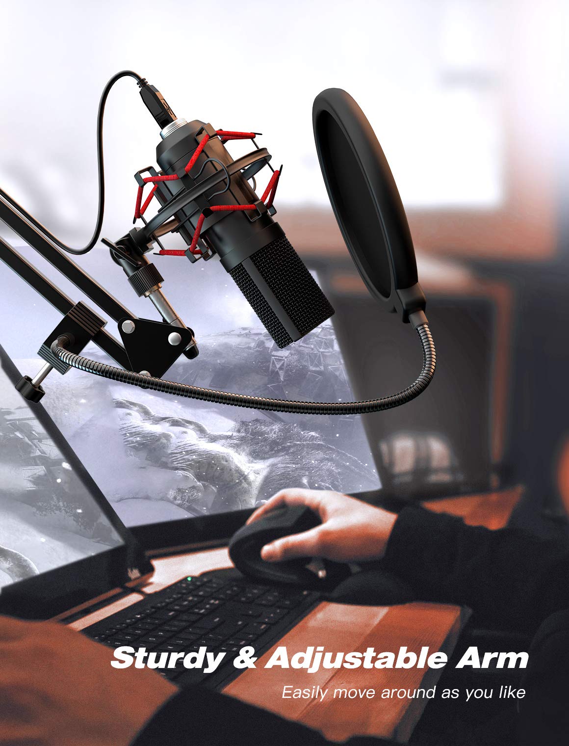 Fifine Usb Microphone Set With Flexible Boom Arm Stand Pop Filter, Plug And Play With Pc Desktop Laptop Computer, Streaming Podc