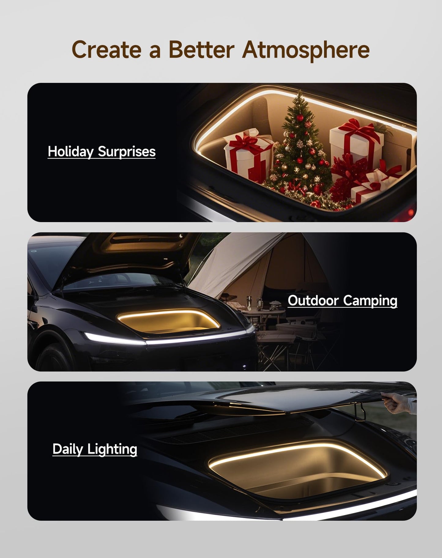 Tparts Frunk Led Light Strip For New Tesla Model Y Juniper 2025+  Flexible Silicone Waterproof Interior Lighting Bar Tool-Free Installation Tesla Front Trunk Accessories Intelligent Ambient Lights