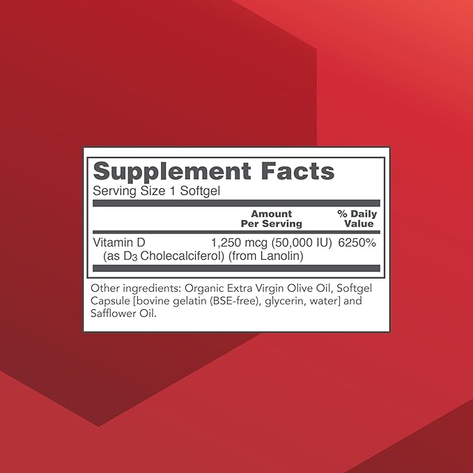 PROTOCOL FOR LIFE BALANCE Vitamin D3 50000 IU - Immune Support Health Bones and Teeth - 50 Softgels