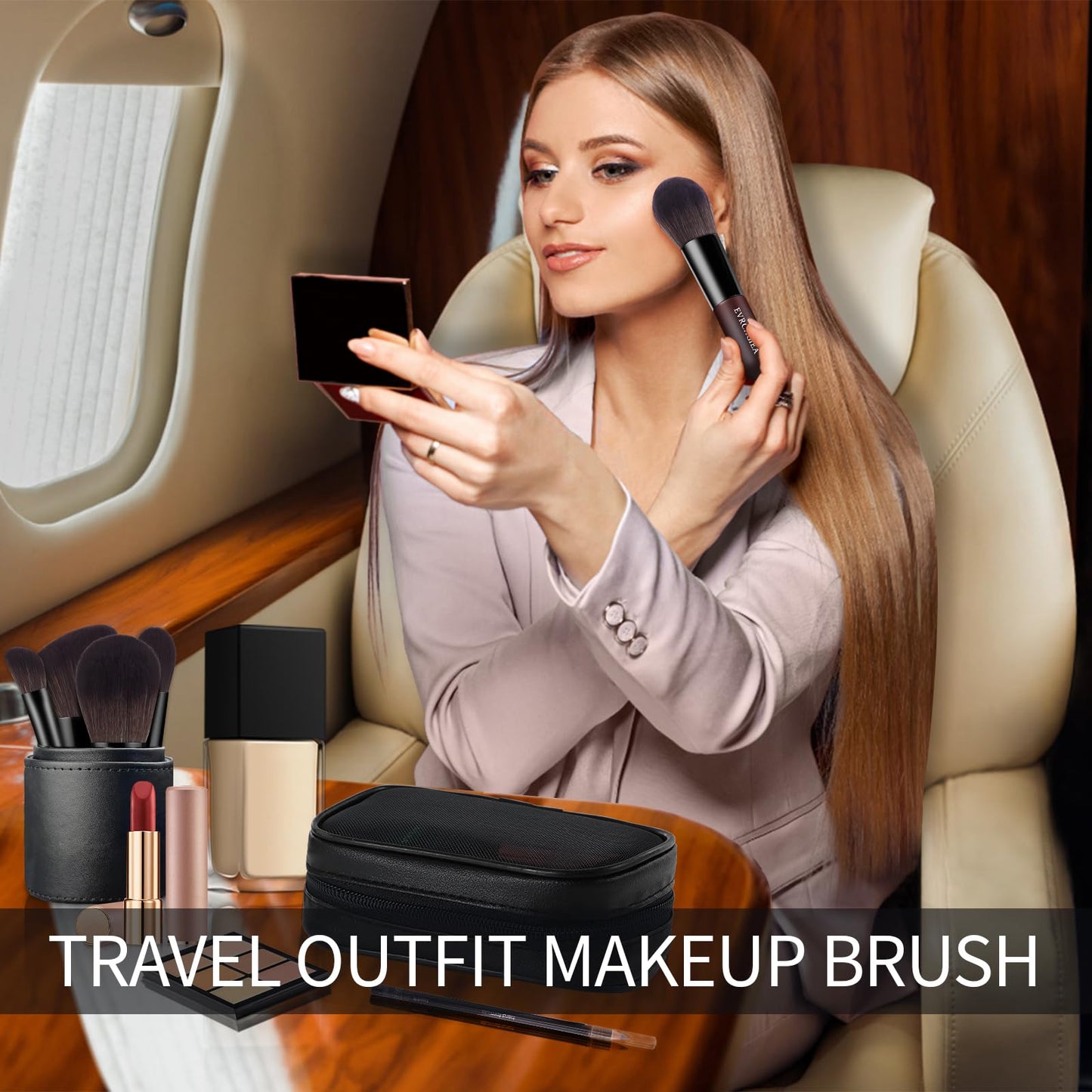 Travel Makeup Brush Set, 15 pcs Mini Makeup Brushes and 2 Puff for Foundation, Powder, Eyeshadow, Highlight, Contour, Blush & Co