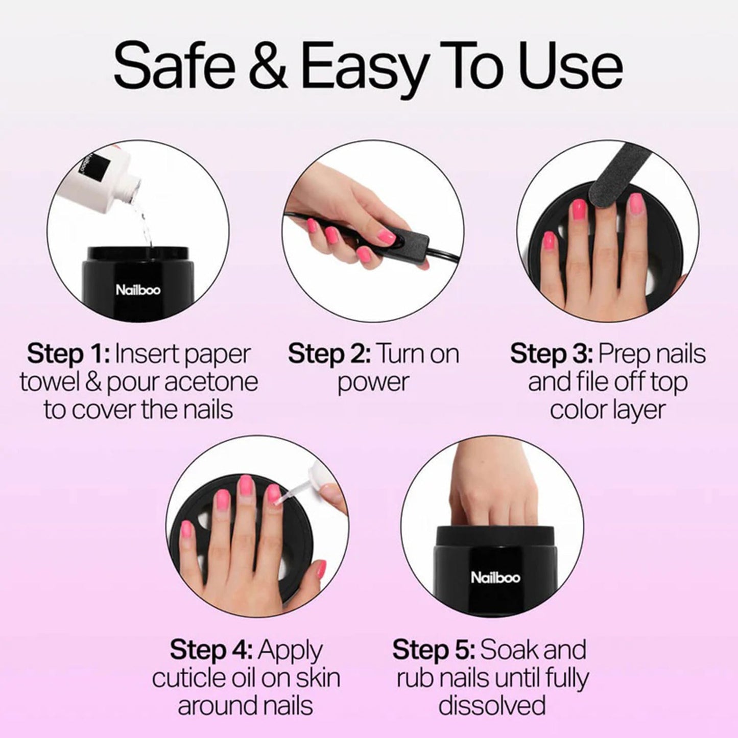 Nailboo Acetone Nail Polish Remover & Heated Soak Off Bowl Kit - Pure Acetone 16fl oz & Electric Nail Removal System for Dip Pow