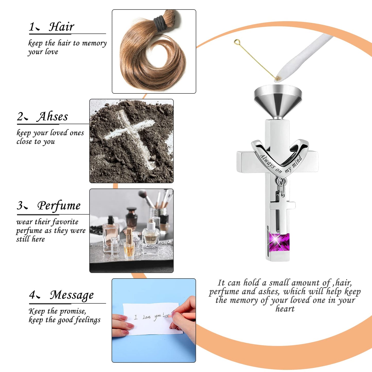 Fumete 6pcs Stainless Steel Ashes Necklace for Cremation Urn Jewelry, Memorial Ashes Necklace for Men Women, Unisex Waterproof N