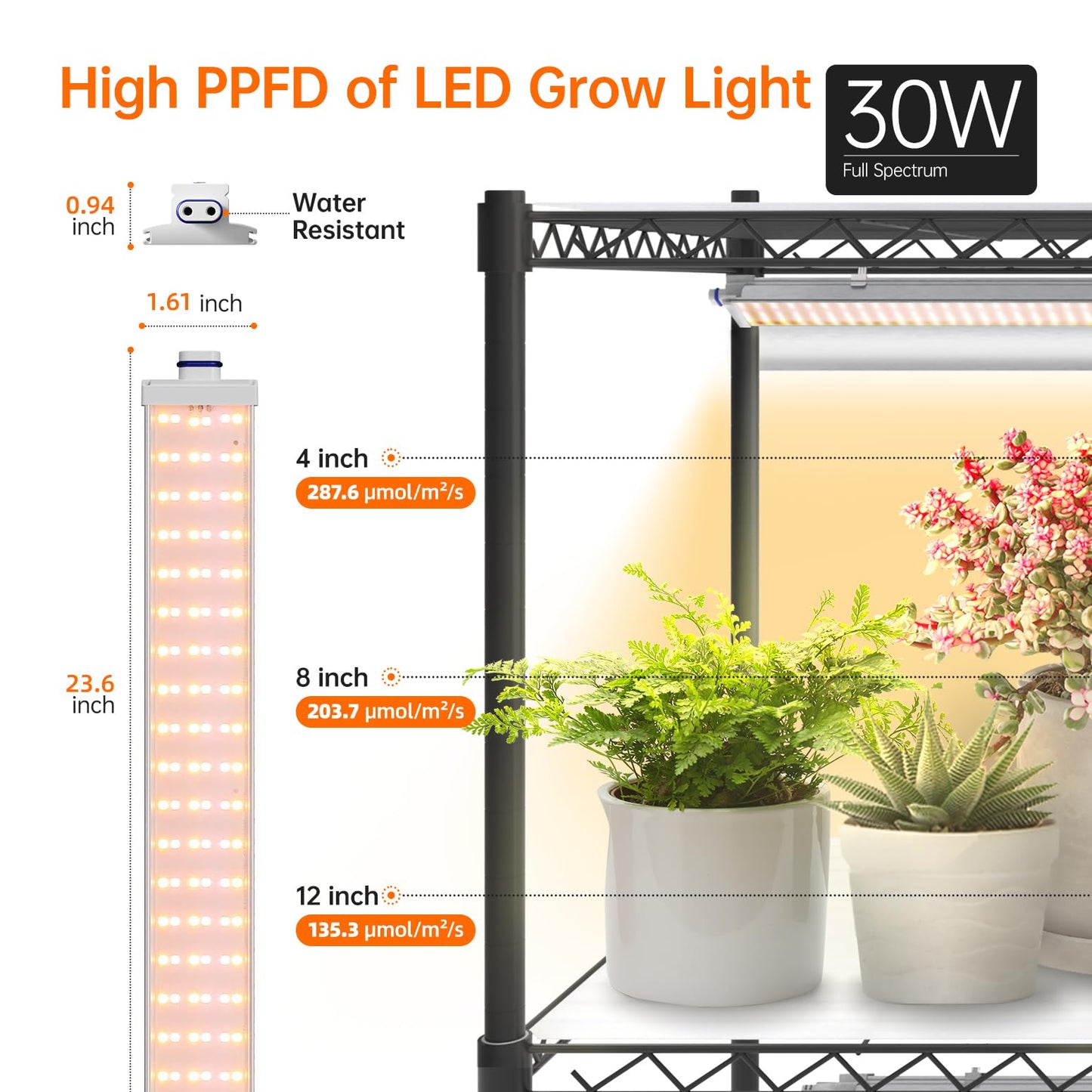 Bstrip 4-Tier Plant Shelf with Grow Lights, 30W T5 Full Spectrum, 35.4in L x 13.8in W x 59in H, Yellow,