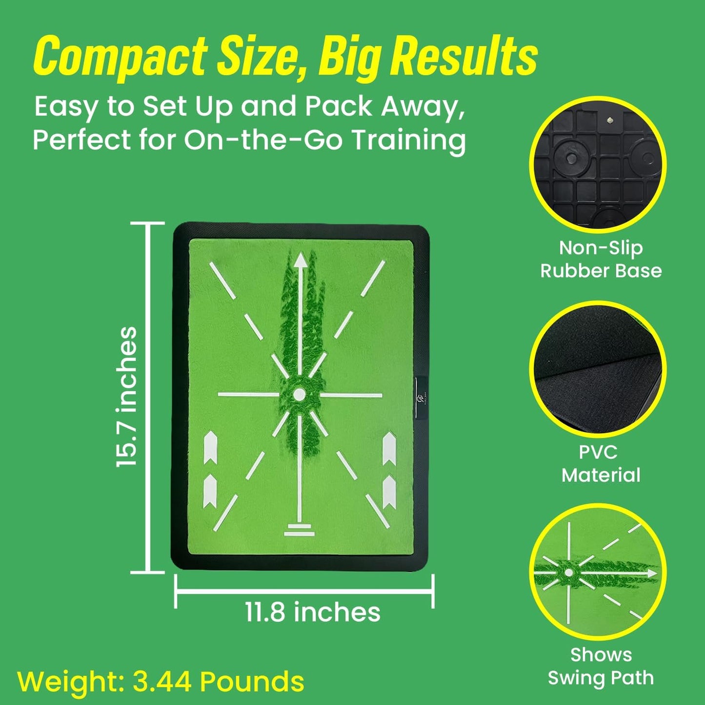 Swing Mat Trainer - Golf Strike Mat & Divot Board with Velvet Cushion, Shock Absorption & Non-Slip Rubber Base - Golf Practice Mats for Swing Detection, Precision Path Feedback, 11.8"x15.7"
