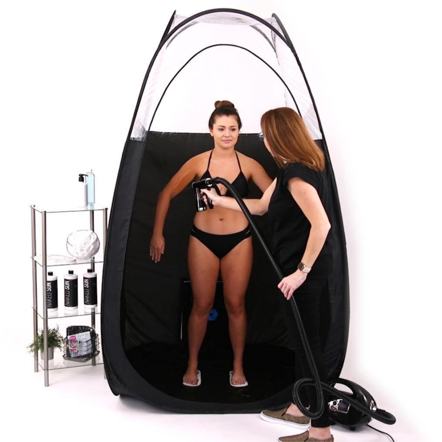 Naked Sun Black Spray Tan Tent - Pop Up Portable Professional Self Tanning Booth with Carry Bag Waterproof Floor and Extraction